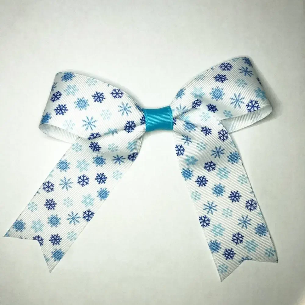 Girls White & Blue Snowflake Small Hair Bow